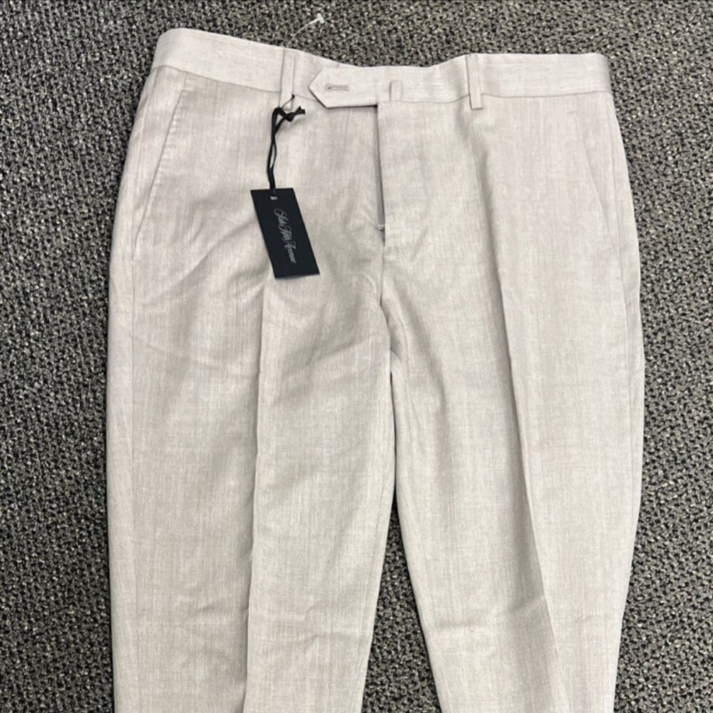 $268 NWT Saks Fifth Avenue Tan 100% Wool Flat Front Dress Pants Trousers 32